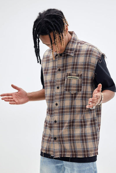 Fringe Sleeveless Plaid Shirt Korean Street Fashion Shirt By Made Extreme Shop Online at OH Vault