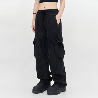 Drawstring Pleated Texture Cargo Pants Korean Street Fashion Pants By Made Extreme Shop Online at OH Vault