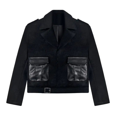 PU Leather Pocket Cropped Blazer Korean Street Fashion Blazer By Terra Incognita Shop Online at OH Vault