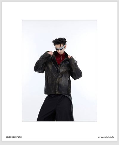 Stand Collar Faux Leather Jacket Korean Street Fashion Jacket By Argue Culture Shop Online at OH Vault