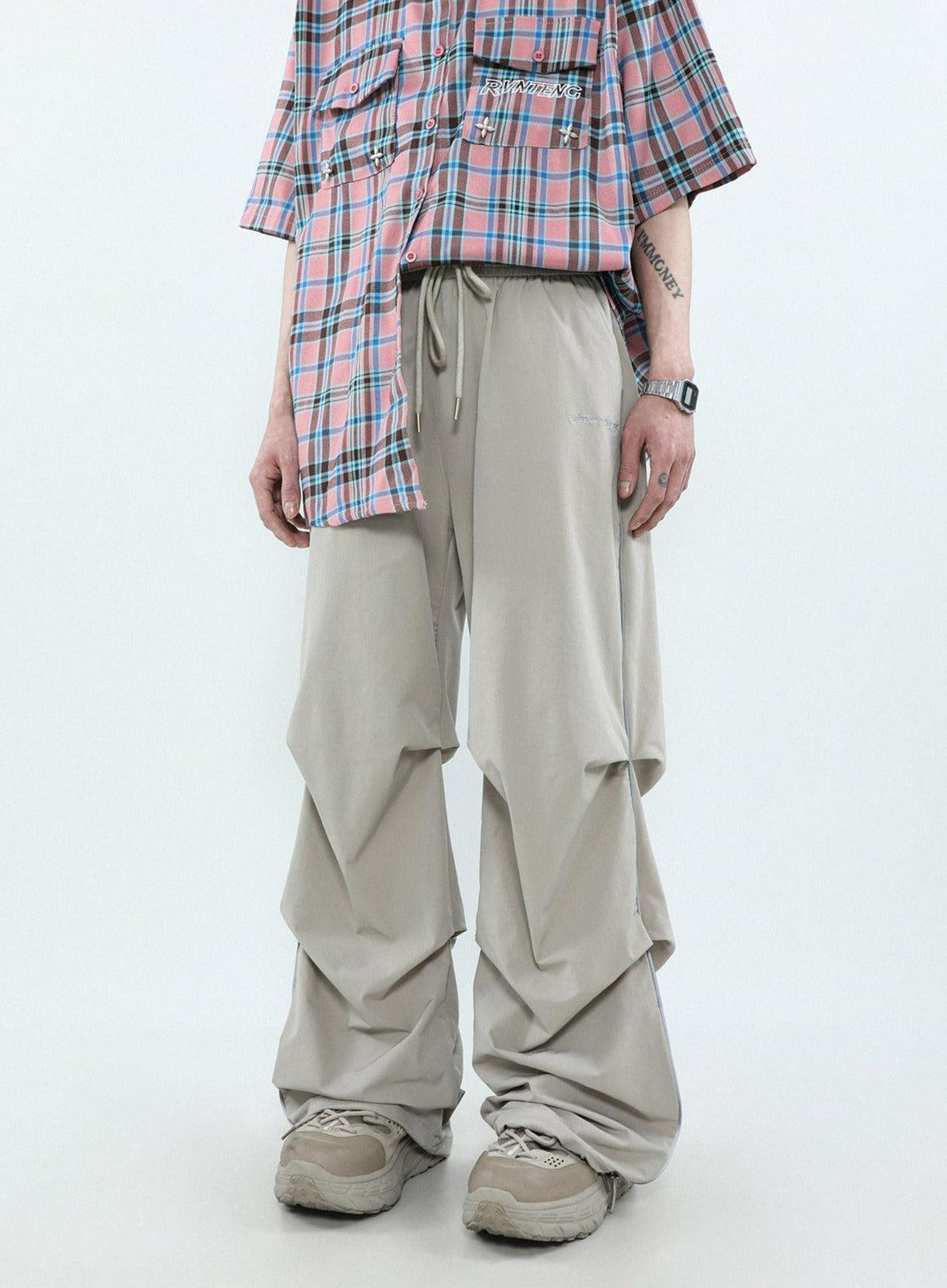 Text Embroidery Pleated Wide Leg Pants Korean Street Fashion Pants By Mr Nearly Shop Online at OH Vault