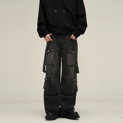 Gradient Flap Pocket Cargo Jeans Korean Street Fashion Jeans By 77Flight Shop Online at OH Vault