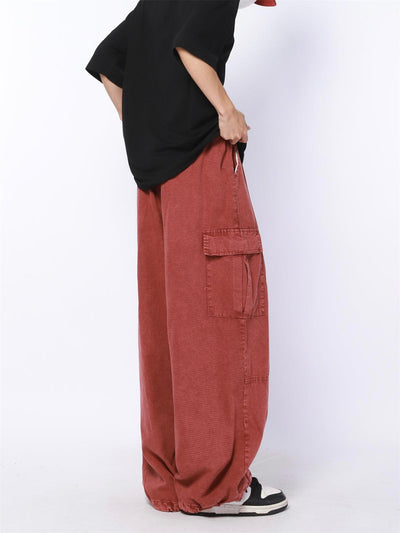 Drawstring Line Textured Wide Cargo Pants Korean Street Fashion Pants By Made Extreme Shop Online at OH Vault