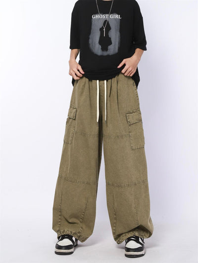 Drawstring Line Textured Wide Cargo Pants Korean Street Fashion Pants By Made Extreme Shop Online at OH Vault