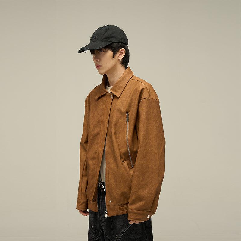 Hazy Zip Pocket Faux Leather Jacket Korean Street Fashion Jacket By 77Flight Shop Online at OH Vault