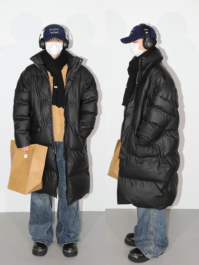 Sleek Puffer Long Coat Korean Street Fashion Long Coat By Poikilotherm Shop Online at OH Vault