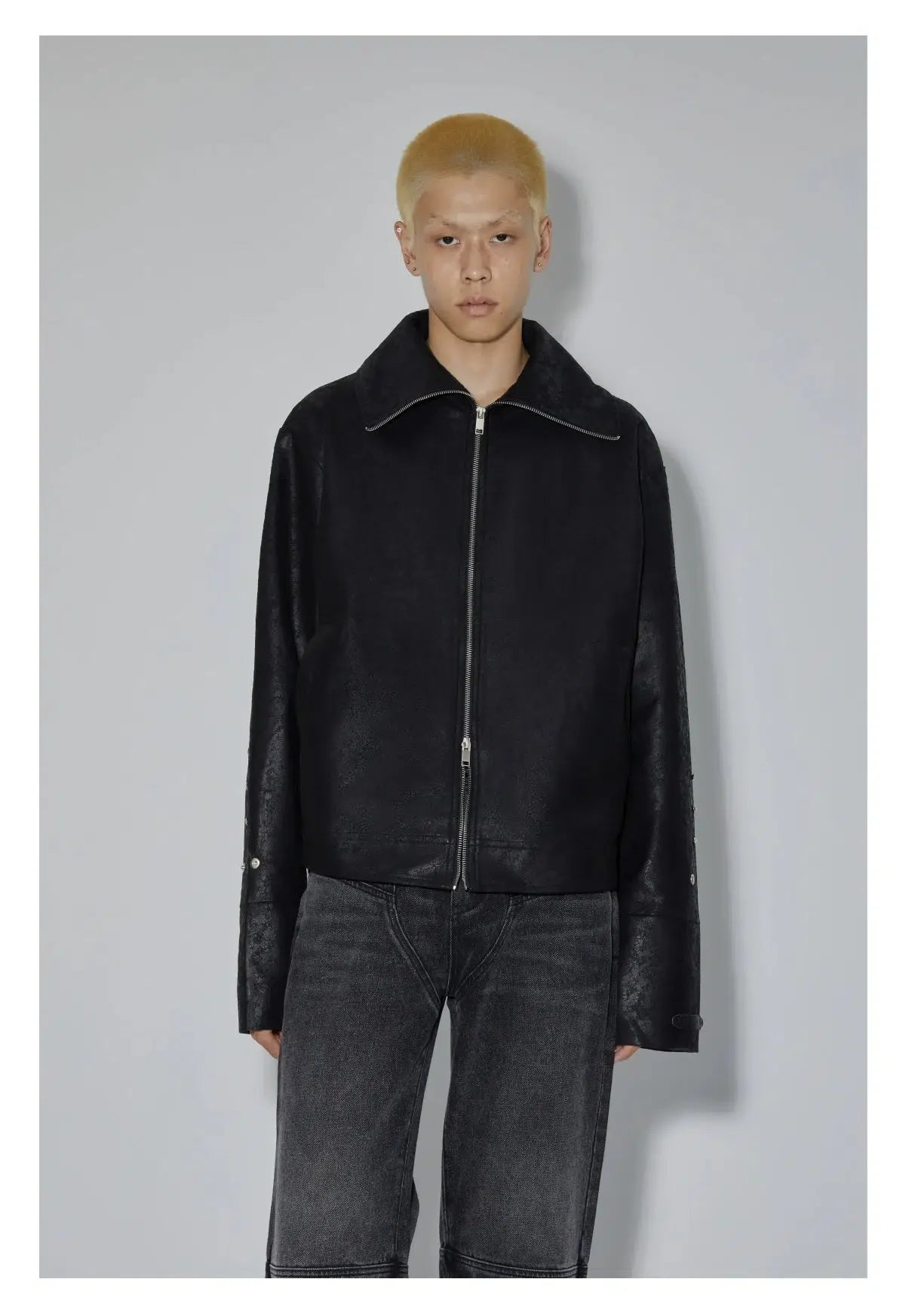 Zip-Up Faux Leather Jacket Korean Street Fashion Jacket By Apriority Shop Online at OH Vault