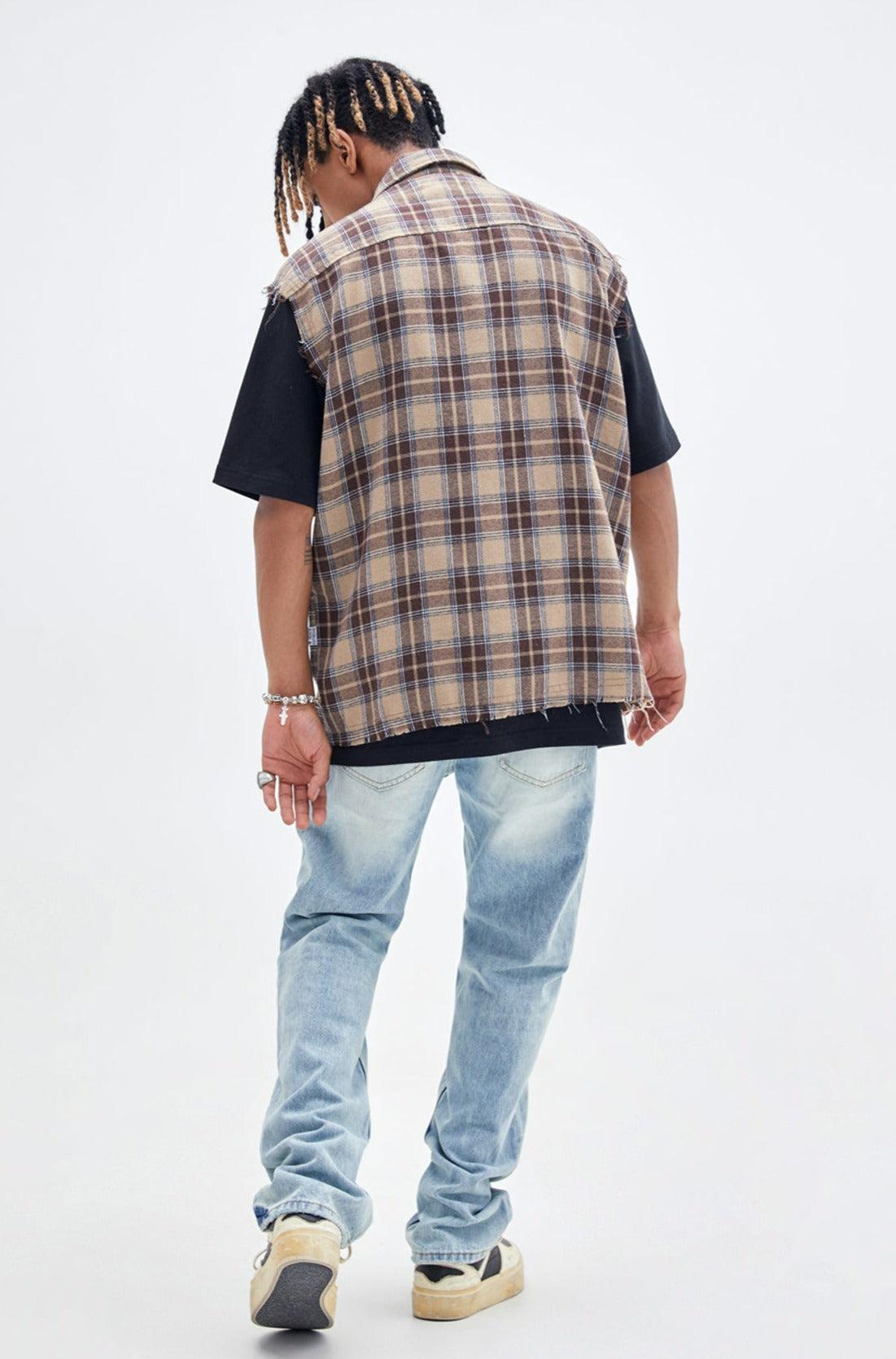 Fringe Sleeveless Plaid Shirt Korean Street Fashion Shirt By Made Extreme Shop Online at OH Vault