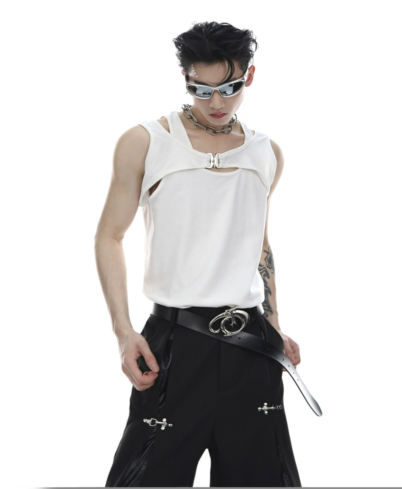 Two Piece Metal Buckle Tank Top Korean Street Fashion Tank Top By Argue Culture Shop Online at OH Vault