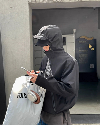Slant Pocket Hooded Windbreaker Jacket Korean Street Fashion Jacket By Poikilotherm Shop Online at OH Vault