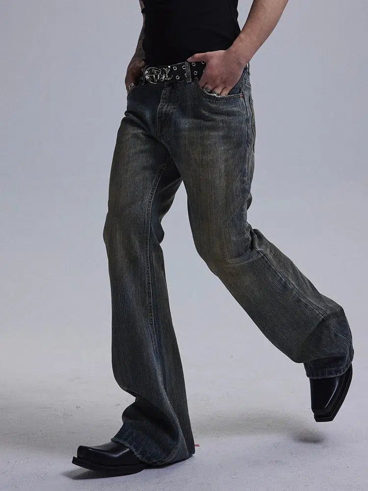 Slub Pattern Bootcut Jeans Korean Street Fashion Jeans By Dark Fog Shop Online at OH Vault