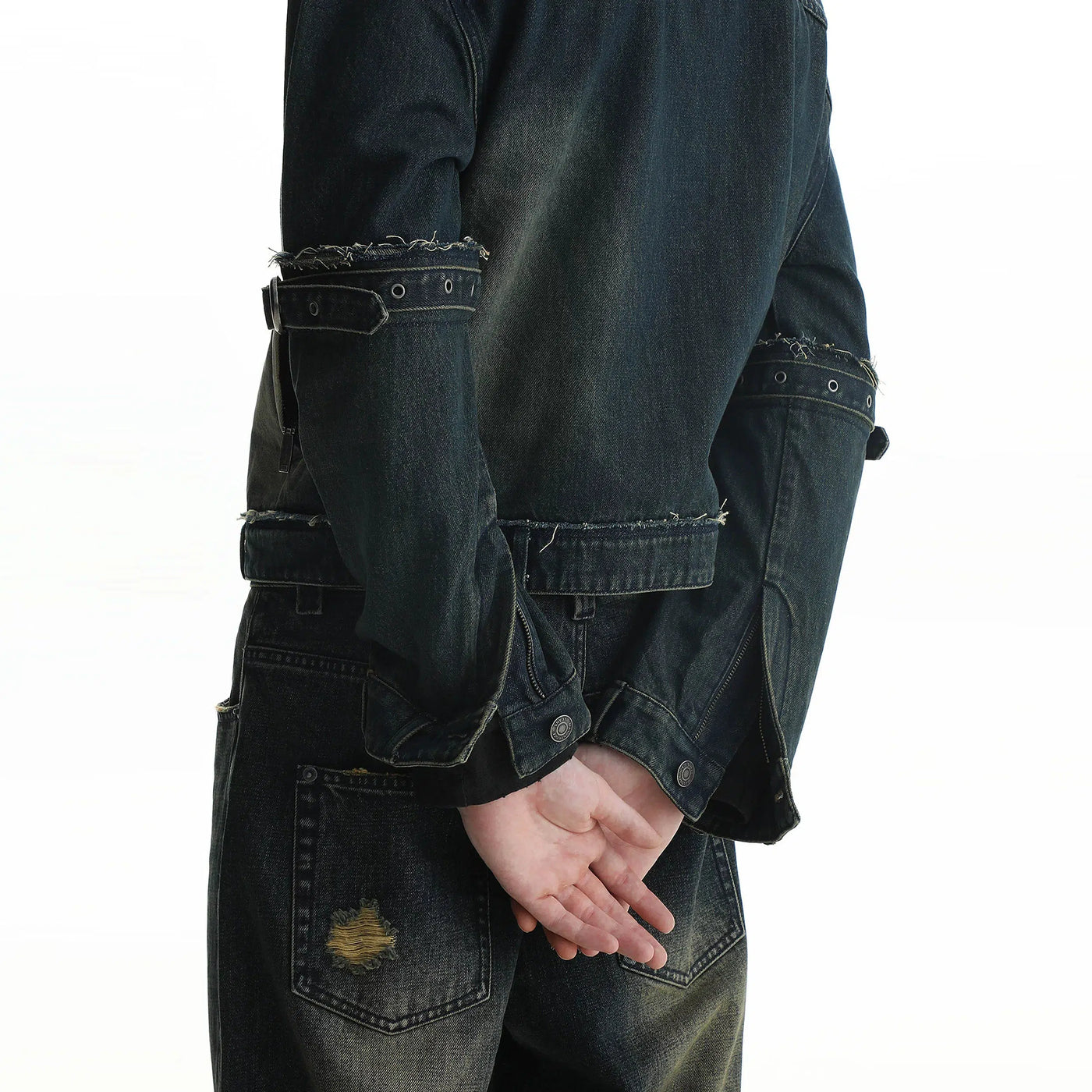 Distressed Strap Belts Denim Jacket Korean Street Fashion Jacket By Mason Prince Shop Online at OH Vault