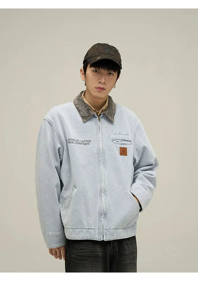 Contrast Collar Workwear Jacket Korean Street Fashion Jacket By 77Flight Shop Online at OH Vault