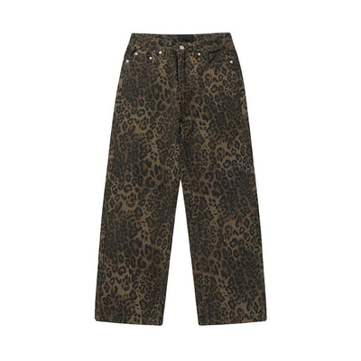 Leopard Print Straight Cut Jeans Korean Street Fashion Jeans By Mr Nearly Shop Online at OH Vault