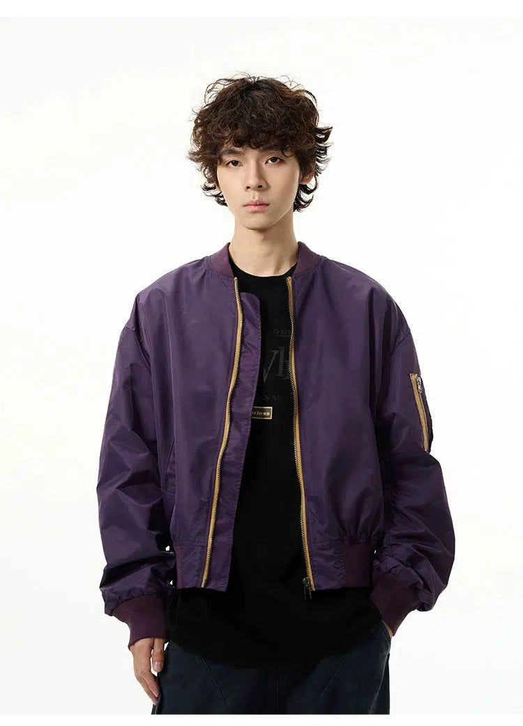 Zip Contrast Bomber Jacket Korean Street Fashion Jacket By 77Flight Shop Online at OH Vault