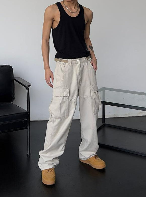 Loose Straight Pocket Cargo Pants Korean Street Fashion Pants By MEBXX Shop Online at OH Vault