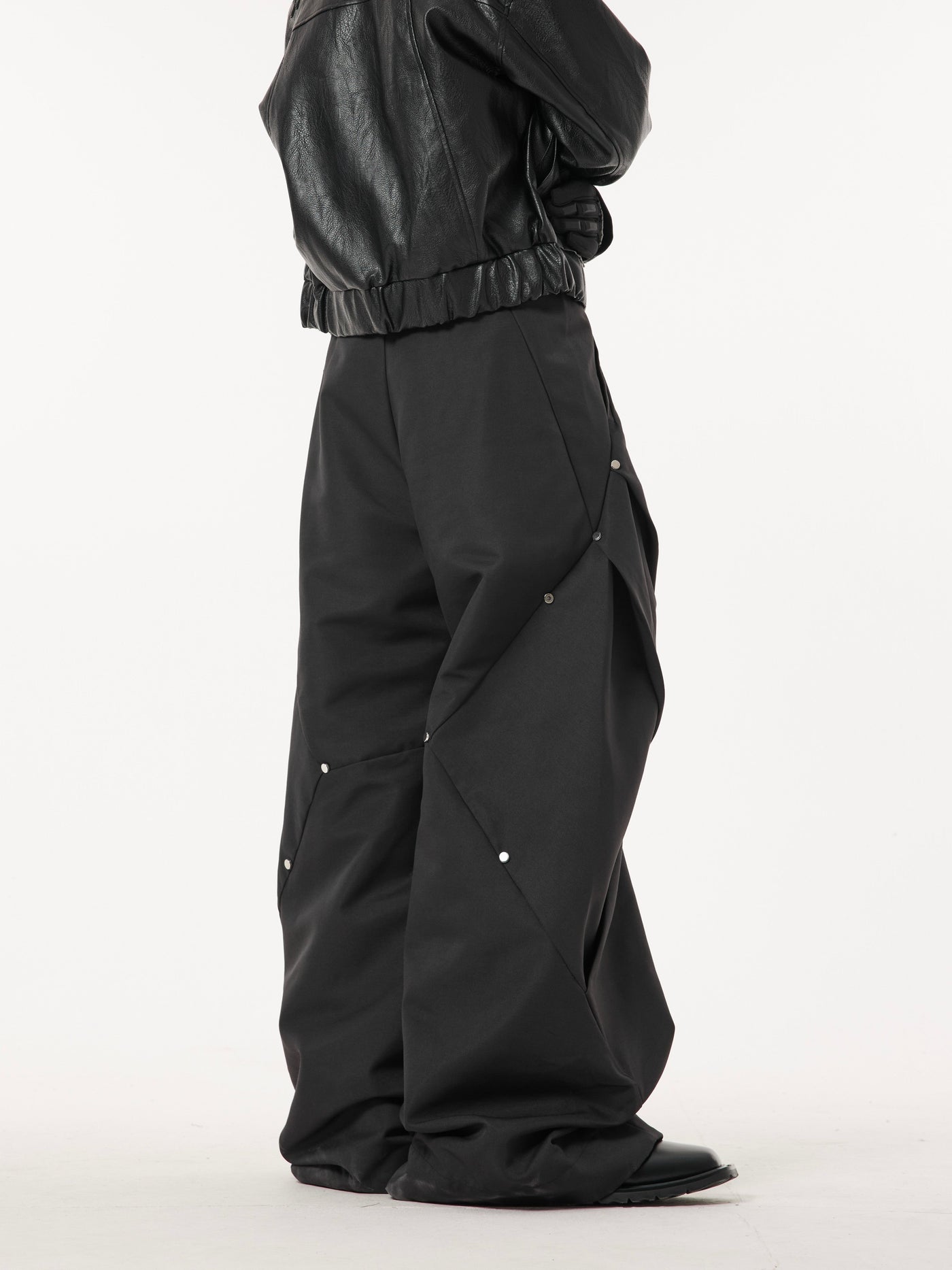 Rivet Pleated Wide Leg Trousers Korean Street Fashion Pants By Dark Fog Shop Online at OH Vault