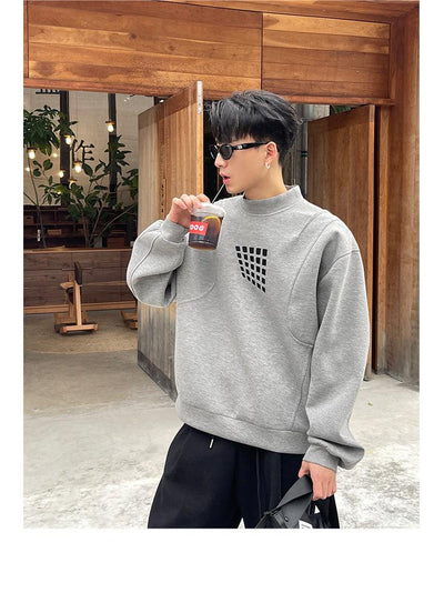 Square Graphic Loose Mockneck Korean Street Fashion Turtleneck By Poikilotherm Shop Online at OH Vault