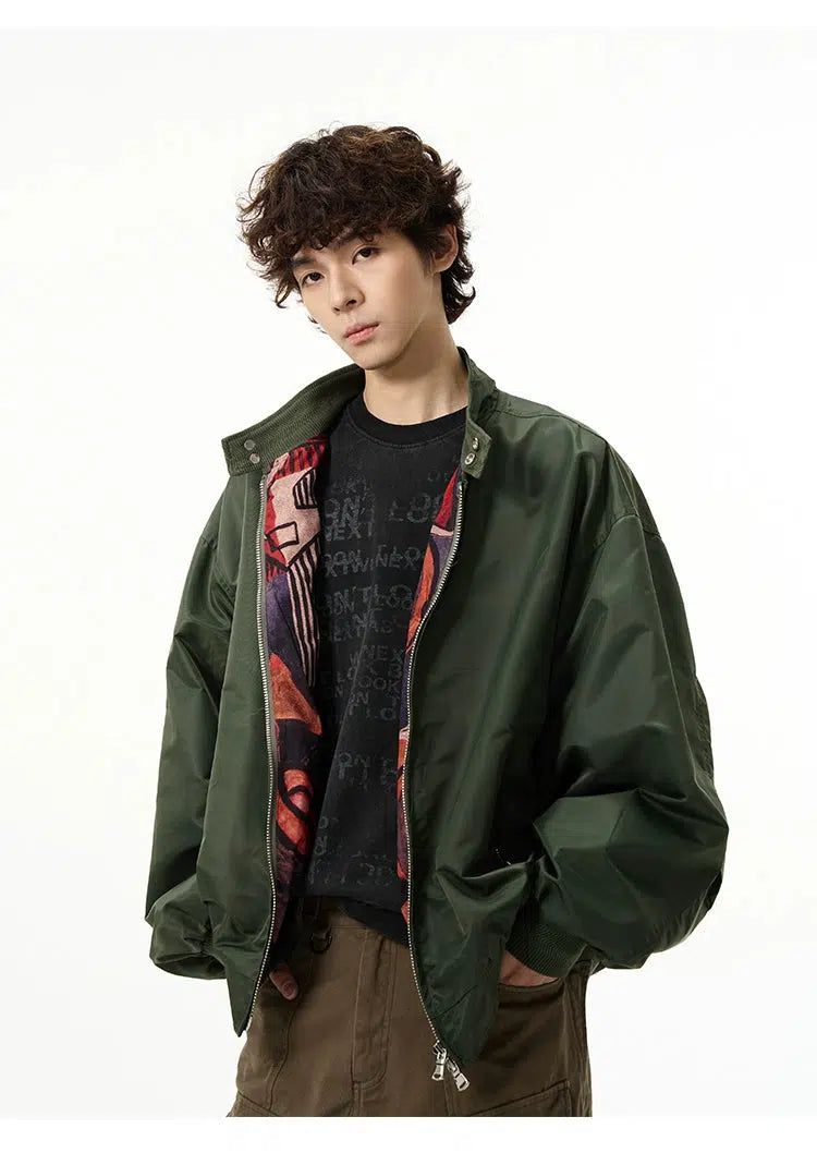 Solid Harrington Bomber Jacket Korean Street Fashion Jacket By 77Flight Shop Online at OH Vault