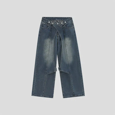 Seam Detail Faded Wide Leg Jeans Korean Street Fashion Jeans By INS Korea Shop Online at OH Vault