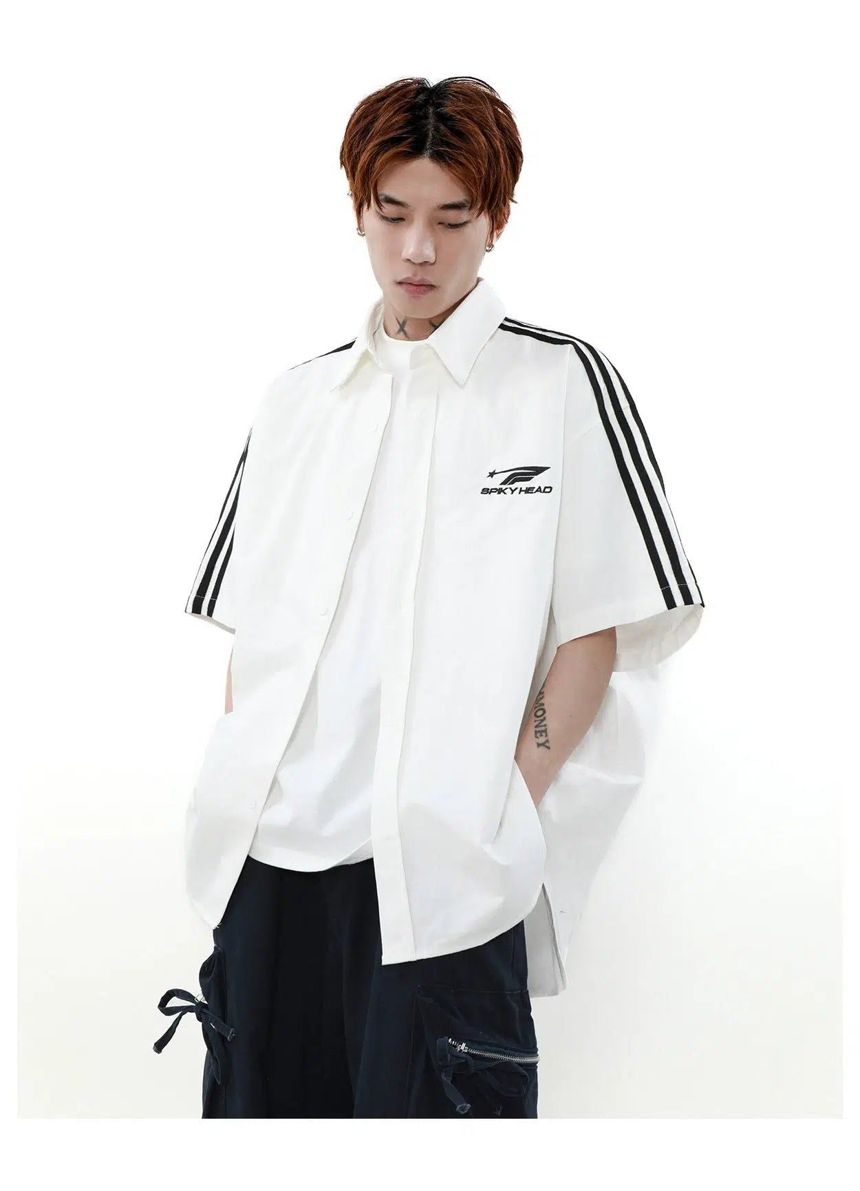 Logo Side Bar Shirt Korean Street Fashion Shirt By Mr Nearly Shop Online at OH Vault