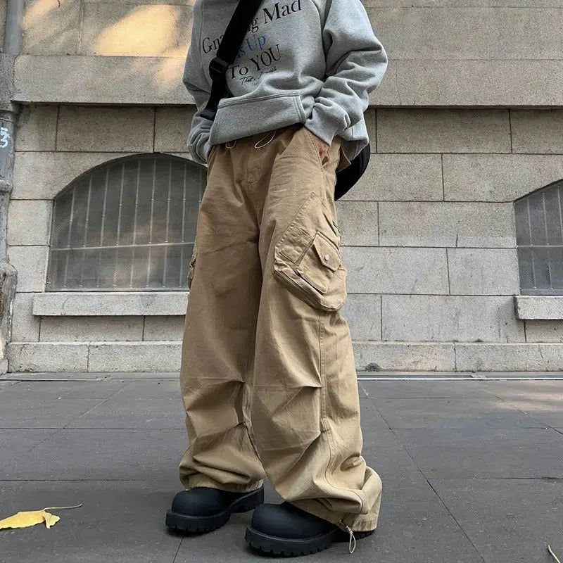 Irregular Pocket Wide Leg Cargo Pants Korean Street Fashion Pants By FATE Shop Online at OH Vault