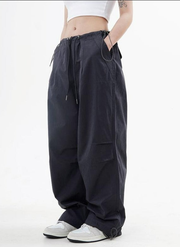 Drawstring Waist Wide leg Parachute Pants Korean Street Fashion Pants By Made Extreme Shop Online at OH Vault