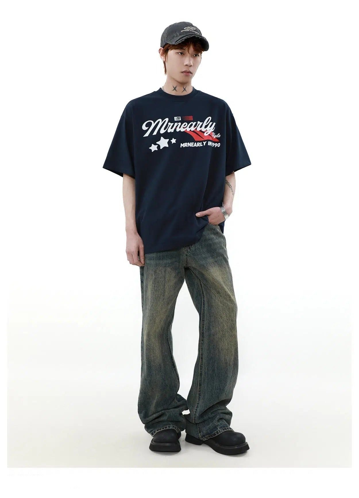 90 Lettered Logo T-Shirt Korean Street Fashion T-Shirt By Mr Nearly Shop Online at OH Vault