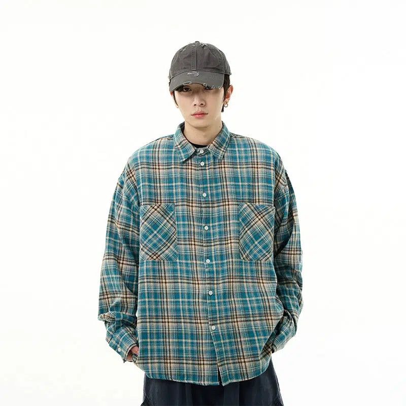 Classic Plaid Front Pocket Shirt Korean Street Fashion Shirt By 77Flight Shop Online at OH Vault