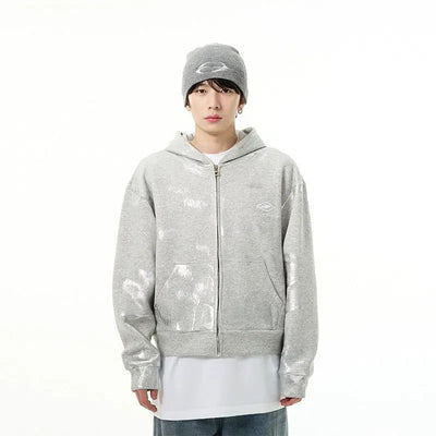 Paint Stained Zip-Up Hoodie Korean Street Fashion Hoodie By 77Flight Shop Online at OH Vault