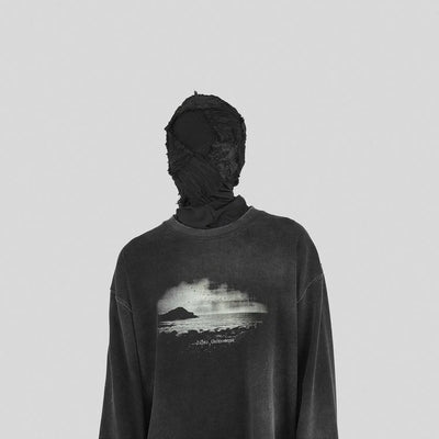 Scenery Graphic Washed Crewneck Korean Street Fashion Crewneck By Underwater Shop Online at OH Vault