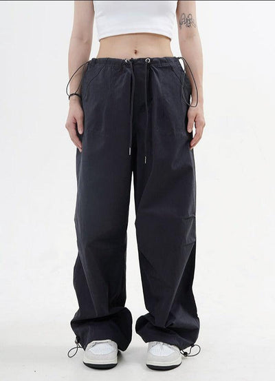 Drawstring Waist Wide leg Parachute Pants Korean Street Fashion Pants By Made Extreme Shop Online at OH Vault