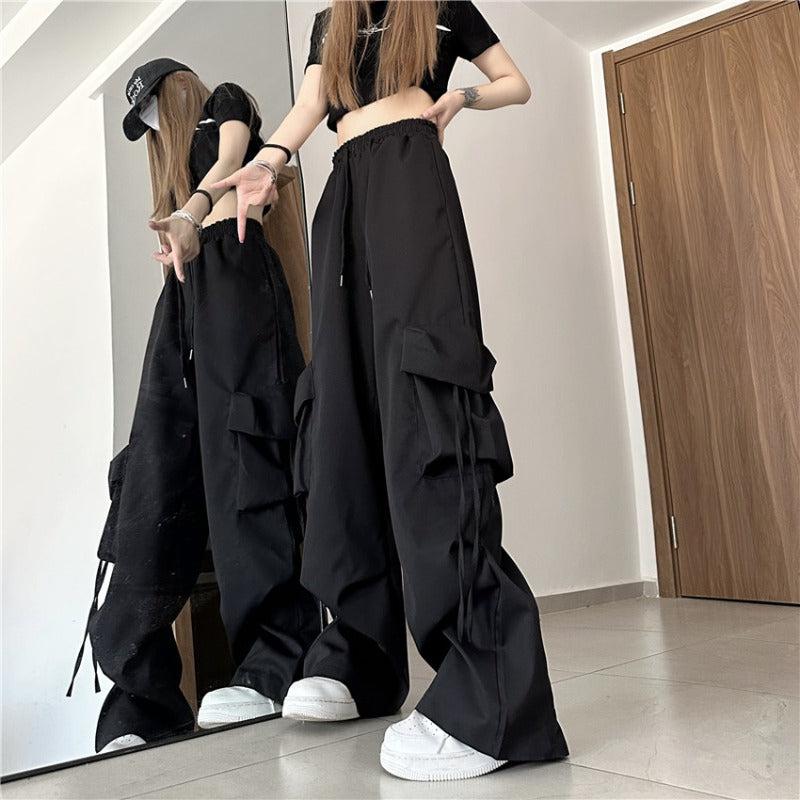 Drawstring Wide Leg Cargo Pants Korean Street Fashion Pants By Made Extreme Shop Online at OH Vault