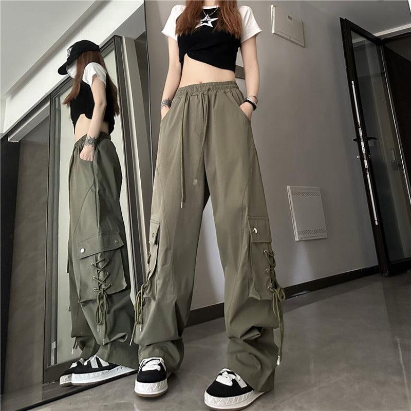 Made Extreme Lace Up Pocket Cargo Pants Korean Street Fashion Pants By Made Extreme Shop Online at OH Vault