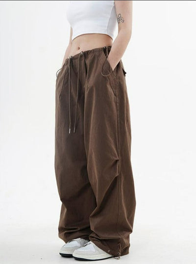 Drawstring Waist Wide leg Parachute Pants Korean Street Fashion Pants By Made Extreme Shop Online at OH Vault