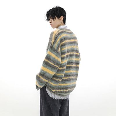 Cozy Gradient Stripes Metal Bar Cardigan Korean Street Fashion Cardigan By Mr Nearly Shop Online at OH Vault