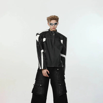 Outline Racing PU Leather Jacket Korean Street Fashion Jacket By Turn Tide Shop Online at OH Vault