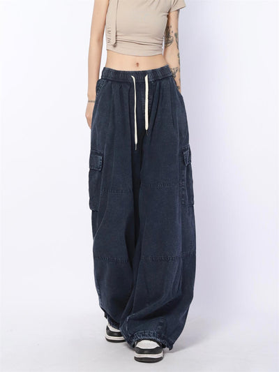 Drawstring Line Textured Wide Cargo Pants Korean Street Fashion Pants By Made Extreme Shop Online at OH Vault