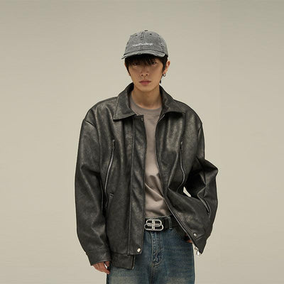 Hazy Zip Pocket Faux Leather Jacket Korean Street Fashion Jacket By 77Flight Shop Online at OH Vault