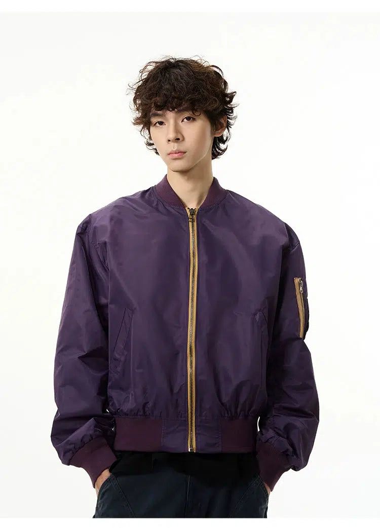 Zip Contrast Bomber Jacket Korean Street Fashion Jacket By 77Flight Shop Online at OH Vault