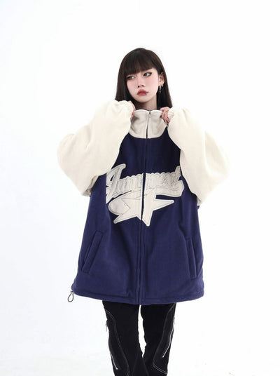 Embroidered Logo & Star Teddy Jacket Korean Street Fashion Jacket By Jump Next Shop Online at OH Vault