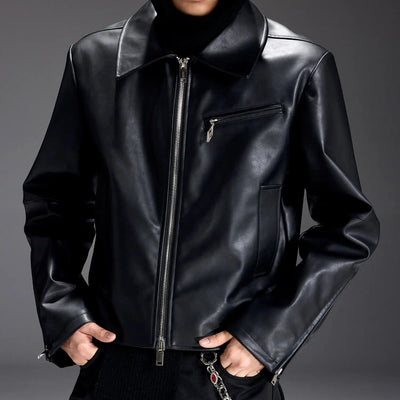 Classic Zipped Faux Leather Jacket Korean Street Fashion Jacket By Terra Incognita Shop Online at OH Vault
