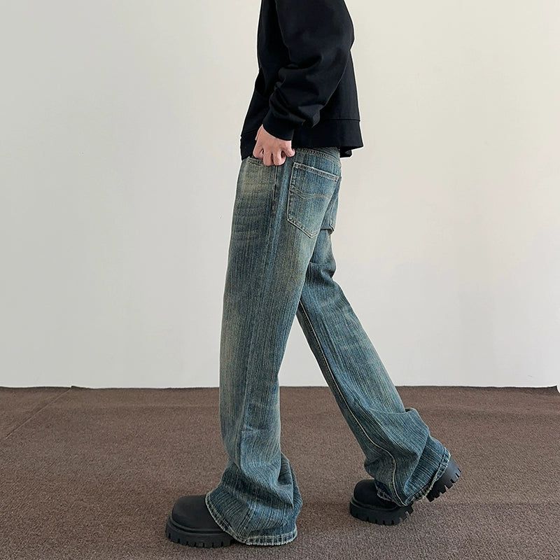 Stone Washed Flared Leg Jeans Korean Street Fashion Jeans By A PUEE Shop Online at OH Vault