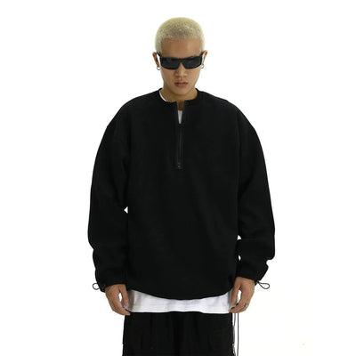 Waffle Grid Ruched Hem Half-Zip Korean Street Fashion Half-Zip By MEBXX Shop Online at OH Vault