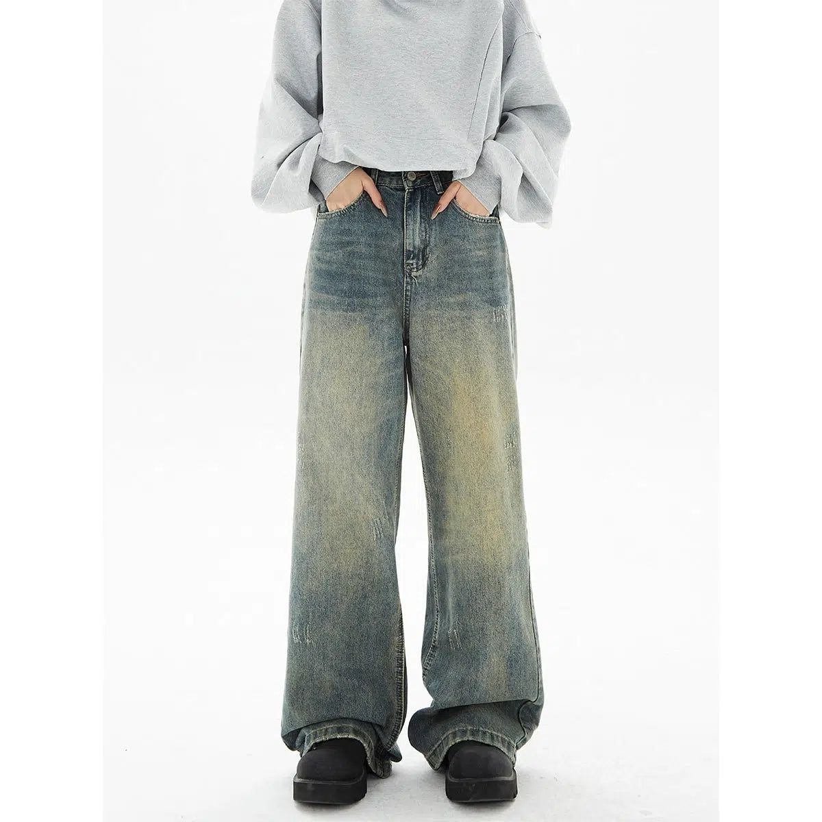 Classic Distressed Wide Jeans Korean Street Fashion Jeans By MaxDstr Shop Online at OH Vault