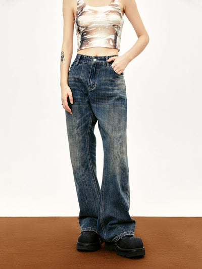 Classic Washed & Whisker Flare Leg Jeans Korean Street Fashion Jeans By Made Extreme Shop Online at OH Vault