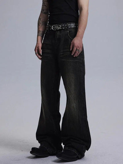 Washed Textured Wide Jeans Korean Street Fashion Jeans By Dark Fog Shop Online at OH Vault