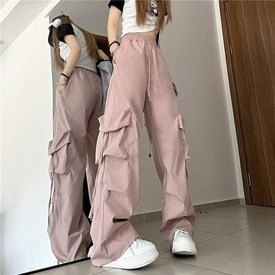 Drawstring Wide Leg Cargo Pants Korean Street Fashion Pants By Made Extreme Shop Online at OH Vault