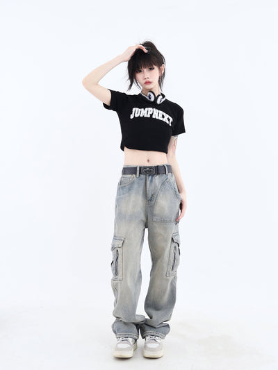 Washed Multi-Pocket Cargo Jeans Korean Street Fashion Jeans By Jump Next Shop Online at OH Vault