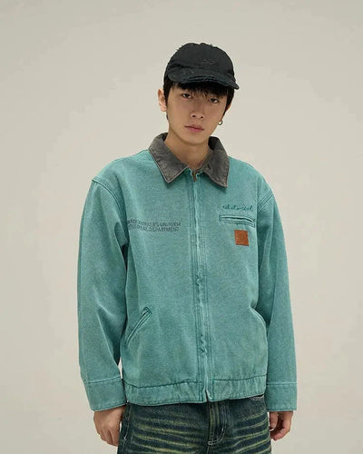 Contrast Collar Workwear Jacket Korean Street Fashion Jacket By 77Flight Shop Online at OH Vault